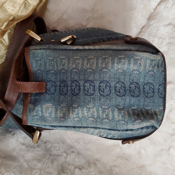 Authentic Gucci Blue Monogram Denim Shoulder Bag with Brown Leather Straps RARE! - Picture 4 of 16